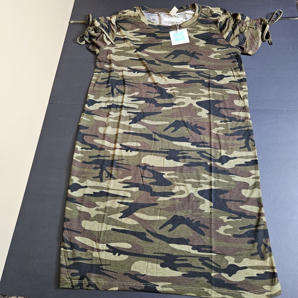 Hayden LA Camo Dress‎ Women Small Tie Sleeve Stretch Casual NWT